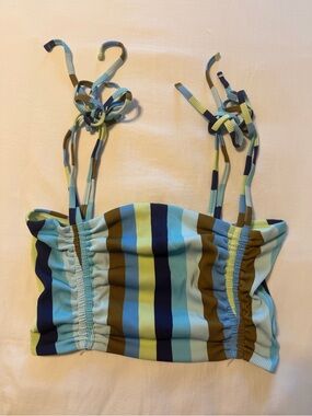 aerie Striped Bikini Top in Aqua, Navy & Olive